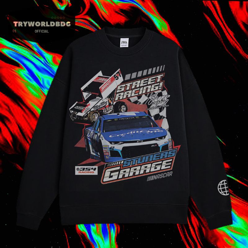 TRYWORLDBDG OFFICIAL "NASCAR" CREWNECK | SWEATER | HOODIE | CREWNECK HITAM | CREWNECK NASCAR STREET 