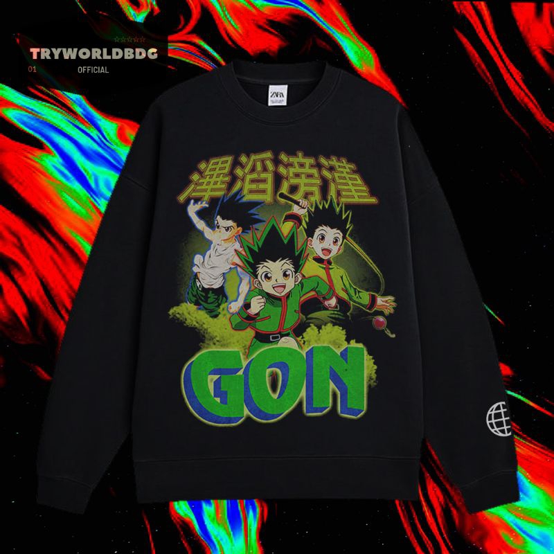 TRYWORLDBDG OFFICIAL "GON" CREWNECK | SWEATER | HOODIE | CREWNECK HITAM | CREWNECK EDISI ANIME | CRE