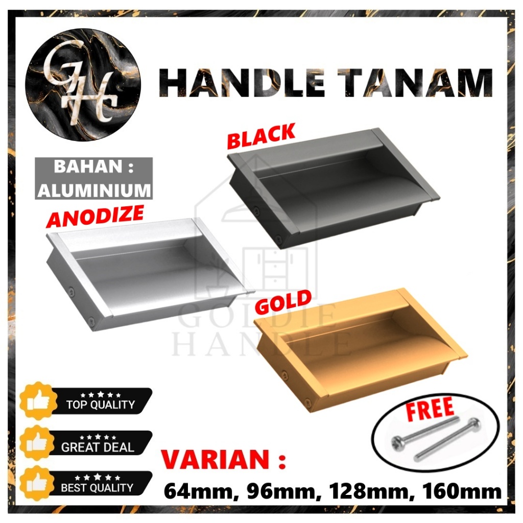 HANDLE LACI TANAM TARIKAN TANAM black gold alumunium handle pintu laci lemari 64mm,96mm,128mm,160mm