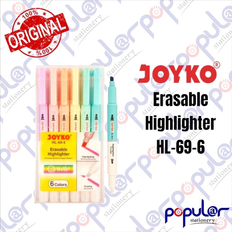 

Highlighter Joyko Erasable HL- 69-6 ( 1Pak / 6Warna )
