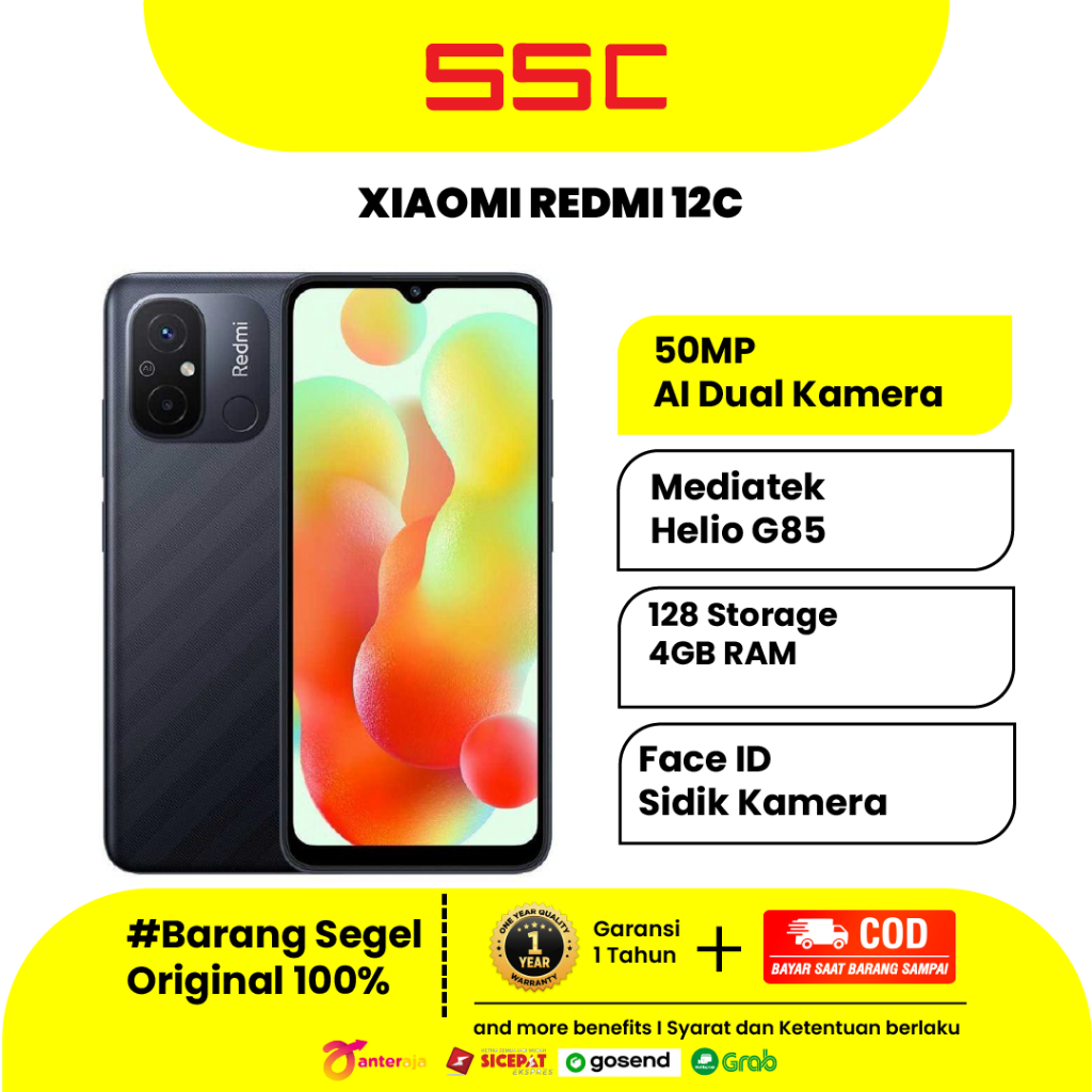 XIAOMI Redmi 12C 4/64GB GARANSI RESMI MediaTek Helio G85 50MP AI Dual Kamera