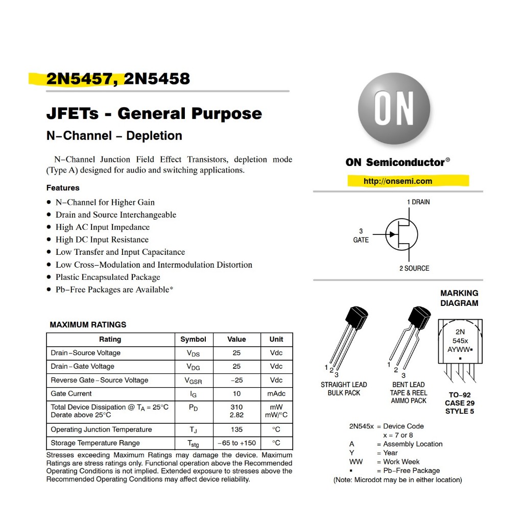 2N5457 Small Signal JFET N-Channel 2N 5457 TO-92