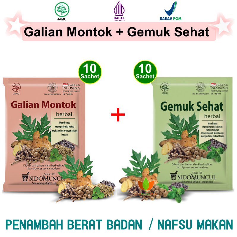 PAKET OBAT PENAMBAH BERAT BADAN NAFSU MAKAN : JAMU GEMUK SEHAT SIDOMUNCUL & GALIAN MONTOK SIDO MUNCU