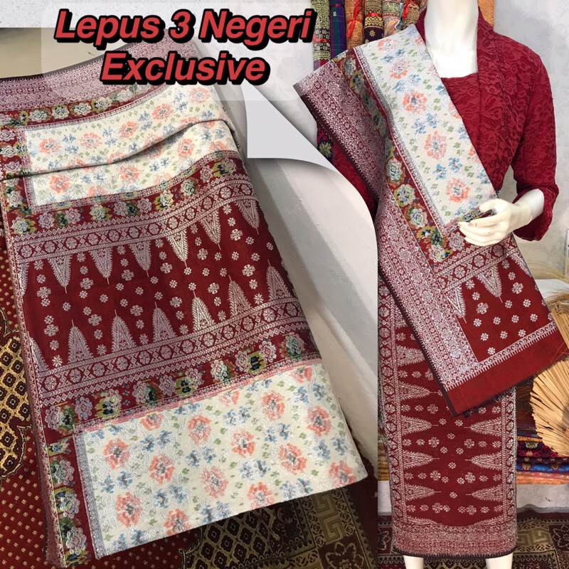 Songket Lepus 3 Negeri Exclusive Merah Maroon-Asli Tenun Tangan Palembang(Ilham Songket)