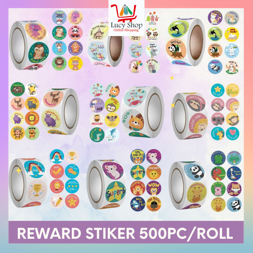

Stiker Reward Isi 500 Pcs Roll Bulat Anak Ucapan Motivasi Animal Unicorn Thank you Lucu Kartun