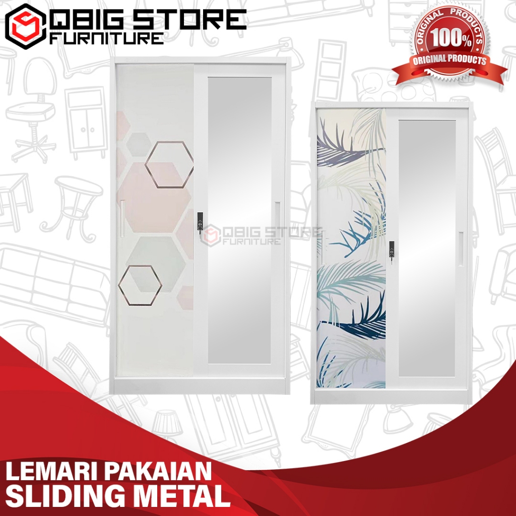 Lemari Baju Pakaian Besi Sliding 2 Pintu Minimalis Wardrobe Metal