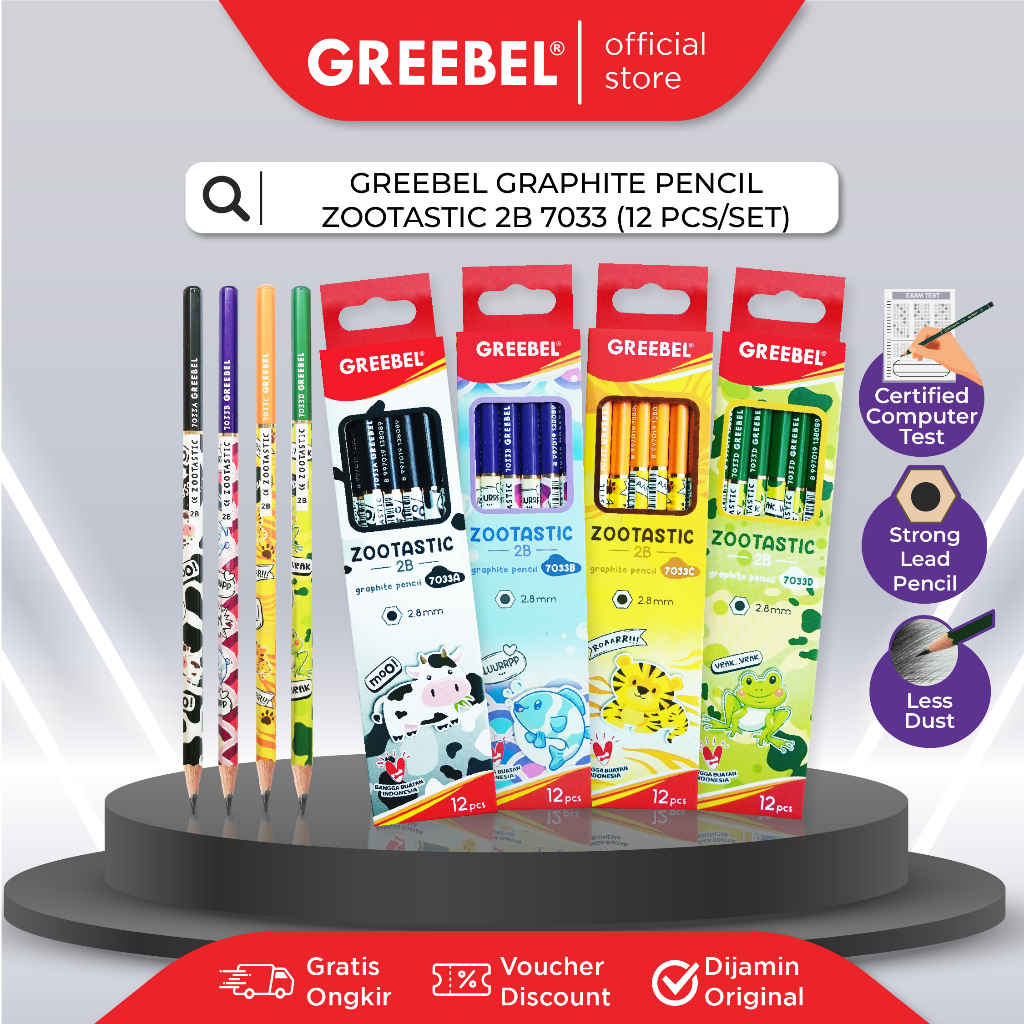 

GREEBEL Pensil Pencil Kayu Karakter/Grafit/Graphite 2B 7033 ZOOTASTIC