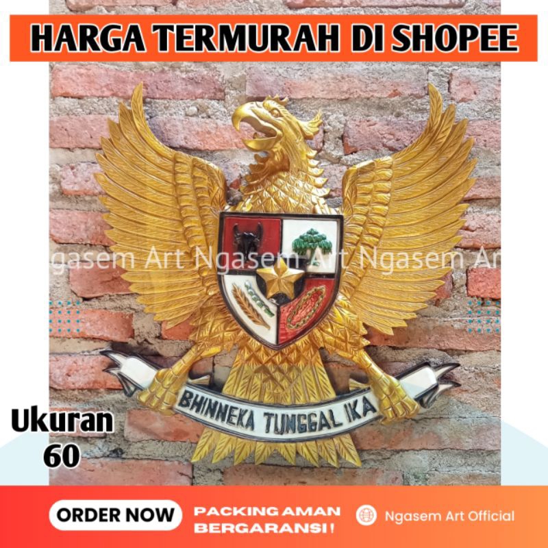 LAMBANG GARUDA PANCASILA 60 PATUNG KAYU JATI EMAS