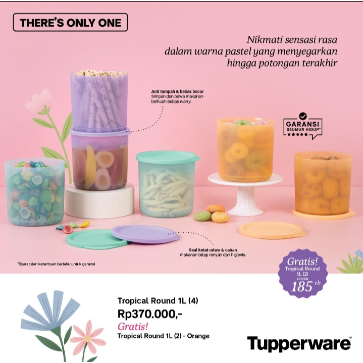 TUPPERWARE TROPICAL ROUND 1L (4) GRATIS TROPICAL ROUND 1L (2) - ORANGE