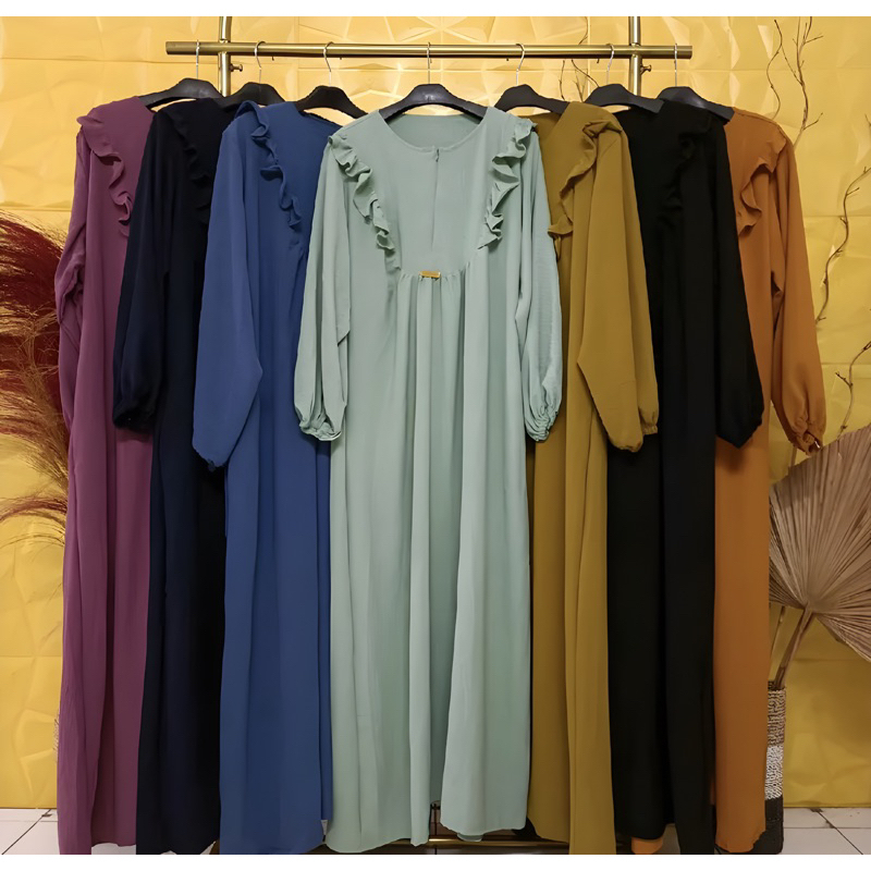 TERBARU SALSA DRESS GAMIS POLOS BAHAN CRINGKLE AIRFLOW LENGAN PANJANG JUMBO
