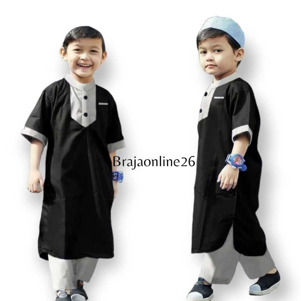 1 Stel Baju Koko Jubah Anak Free Peci Usia1-12 tahun Stelan Baju Muslim Anak Laki-Laki