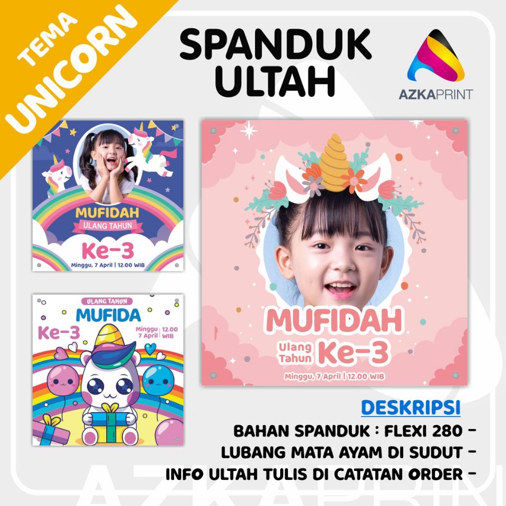 Spanduk Ultah UNICORN - Spanduk Ulang Tahun anak - Banner Ultah birthday