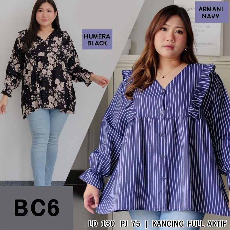 (COD) BLOUSE JUMBO WANITA LD 120 / LD 130 140  BAJU ATASAN BC6 BIG SIZE LENGAN PANJANG BLUS KOREAN S