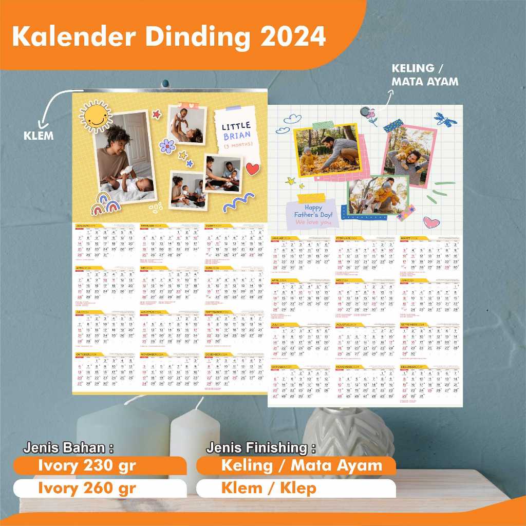 

Kalender 2024 1 Tahunan | 12 Bulanan | Free Custom Desain