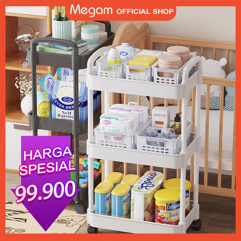 Megam Rak Dapur Troli Dorong Dengan Roda Penyimpanan Bumbu Dapur Praktis Multifungsi Kitchen Rack HR