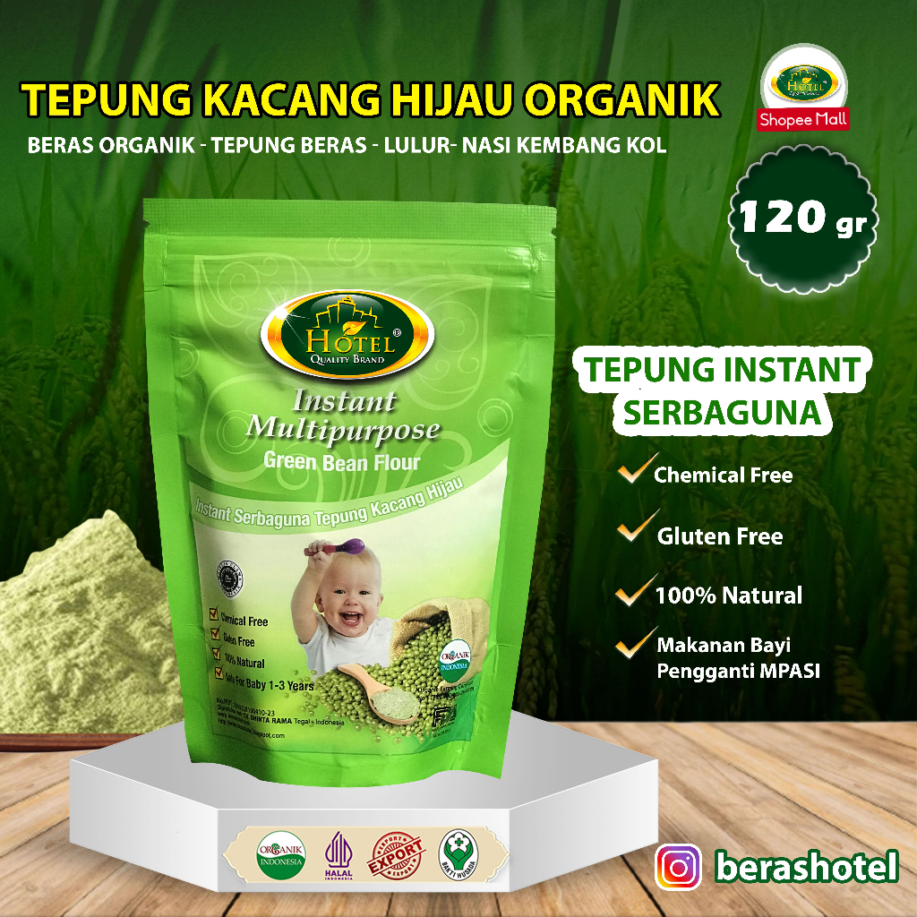 

Tepung Kacang Hijau Serbaguna - HOTEL Tepung Kacang Hijau Organik Instant MPASI 120gr - Tepung Organik Instant Kacang Hijau - HOTEL Tepung Serbaguna Kacang Hijau Organik 120gr - Makanan Bayi