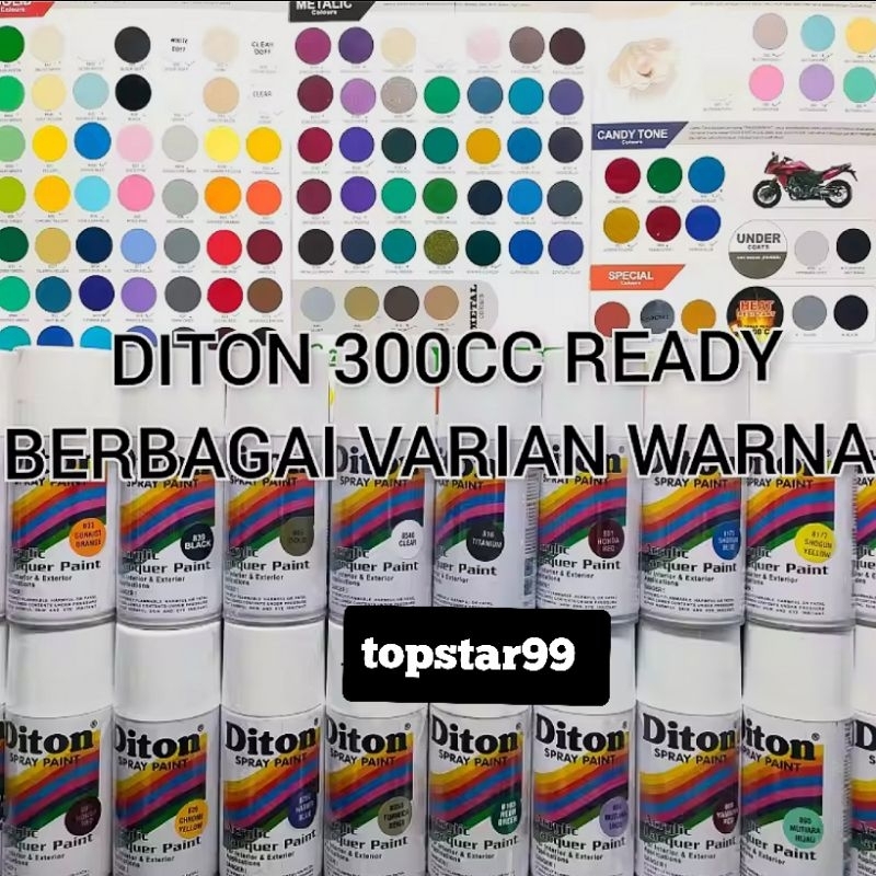 Diton 300cc Pilok Cat Semprot Ready Berbagai Warna Black Clear Merah Biru Kuning Glossy Mengkilap Me