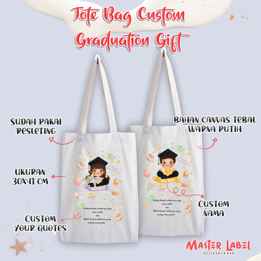 Tote Bag Graduation Gift Tas Wisuda Totebag Custom lucu hadiah unik souvenir unik souvenir Wisuda