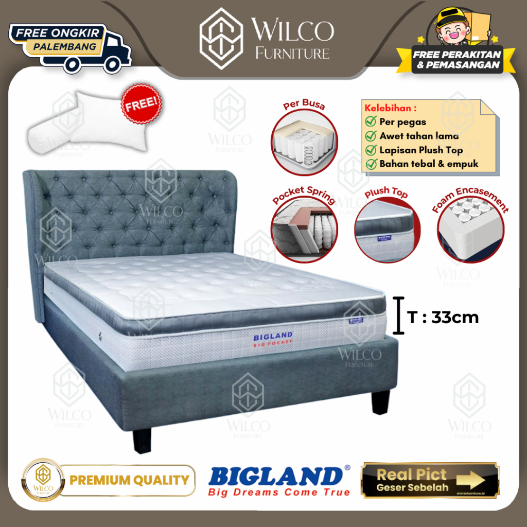 Kasur Springbed Bigland Big Pocket Plushtop / Matras Bigland Bigpocket Empuk - Matras Aja, 120x200
