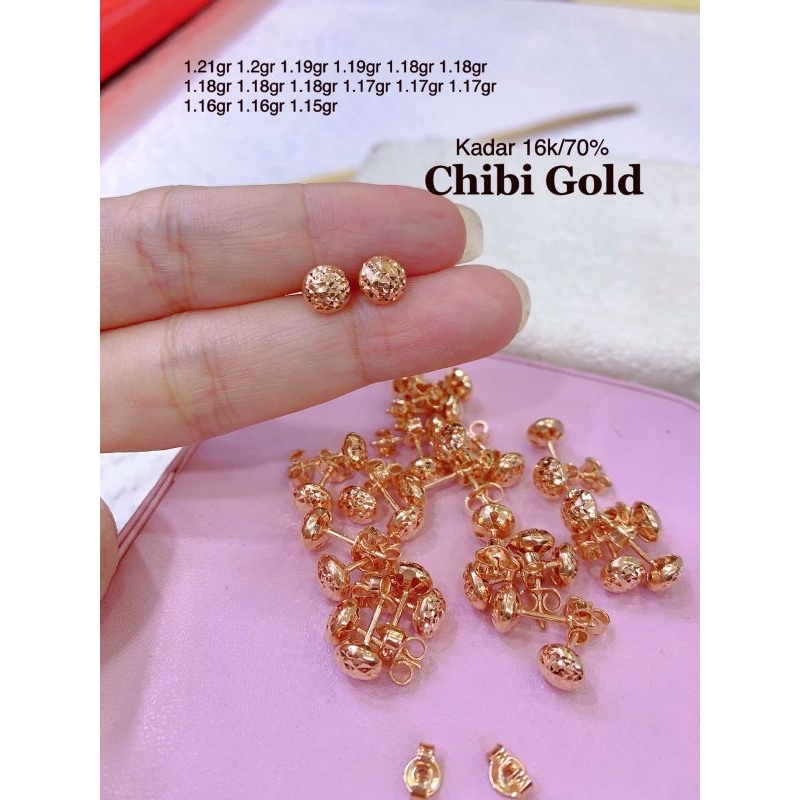 Anting Bulat ukir emas 750 kadar 17kdan 700 kadar 16k - CHIBI GOLD