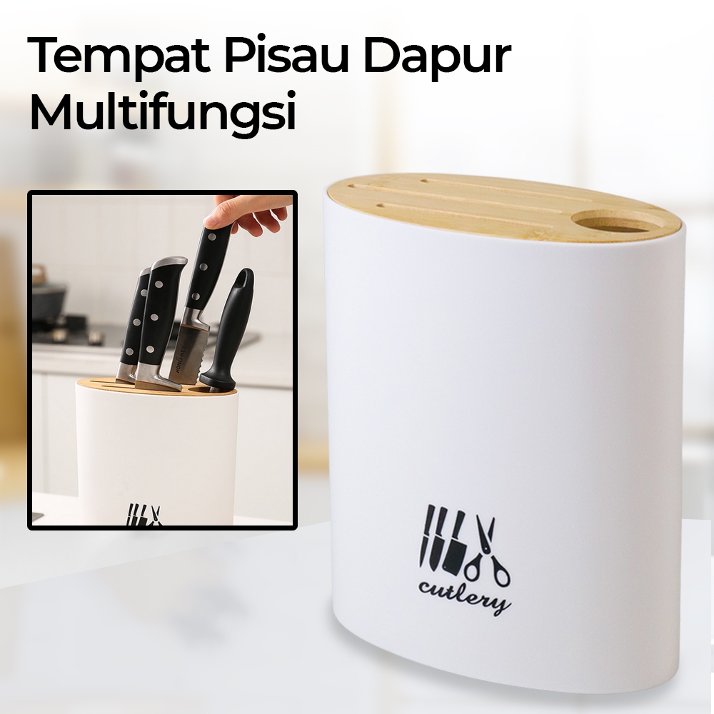[ COD ] Tempat Pisau Dapur Multifungsi Oval Shape Knife Holder Rak Putih Kayu Aesthetic Estetik Dapu