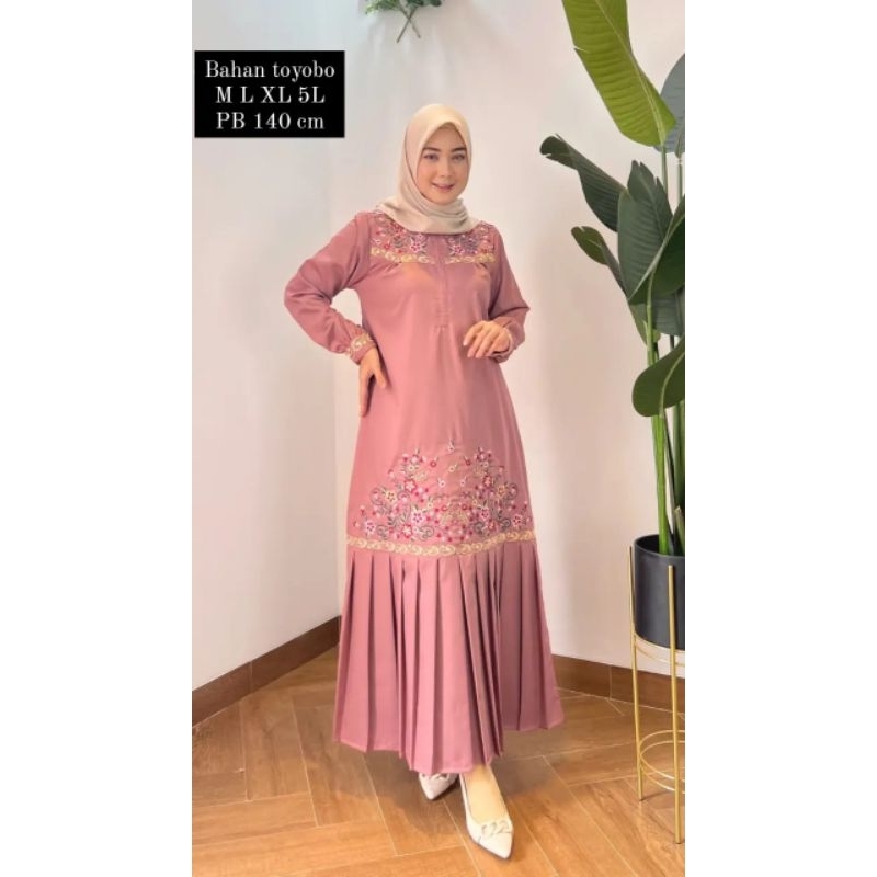 Elvrist - Gamis Katun Toyobo Bordir Kembang Rempel Bawah Bunga
