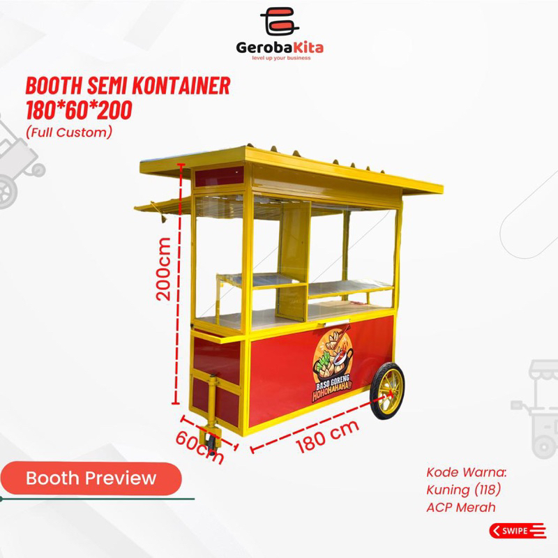 Booth Semi Container Roda 3 Besi Hollow