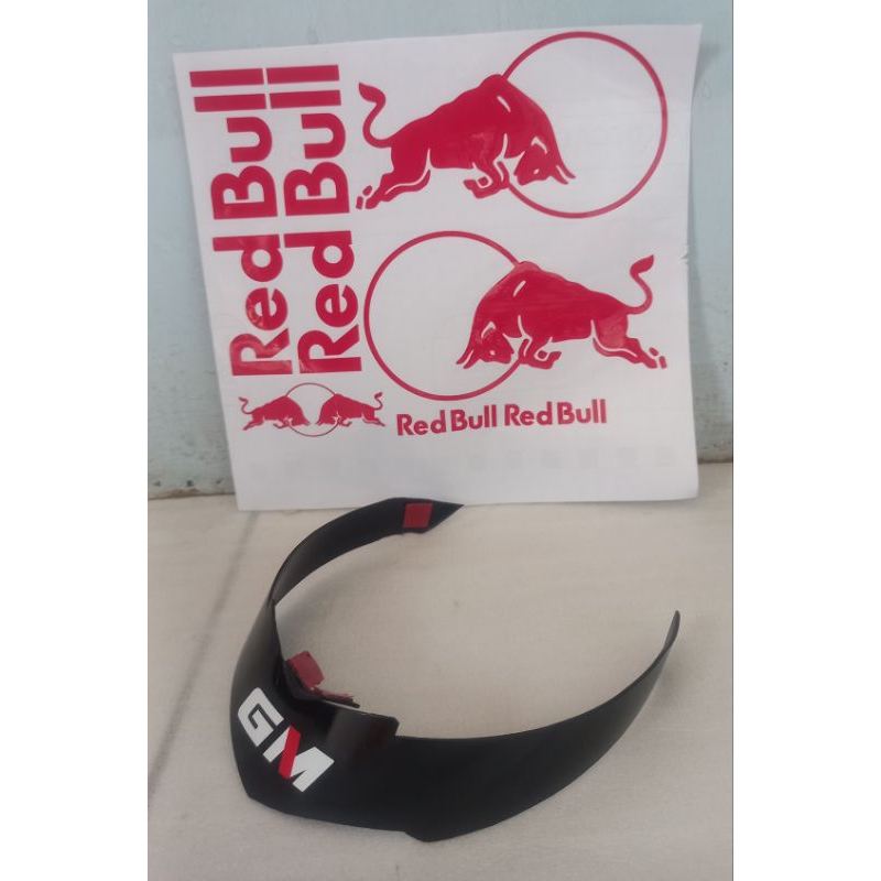 spoiler helm GM race pro, hitam glosy, bonus stiker Red Bull, full set,