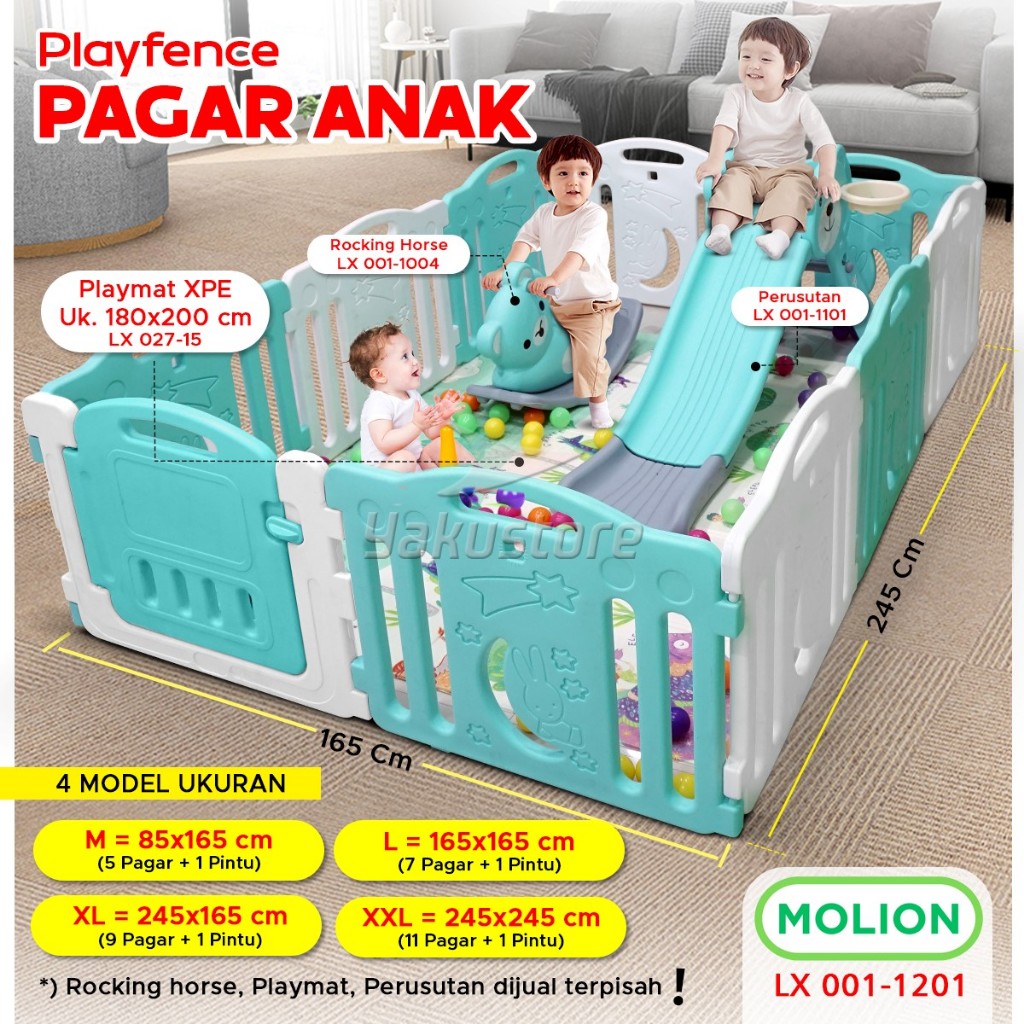 MOLION Pagar Bayi Playpen Bayi Prosotan Kuda Kudaan Pagar Mainan Anak Set Bayi Baby Fence Pagar Baby