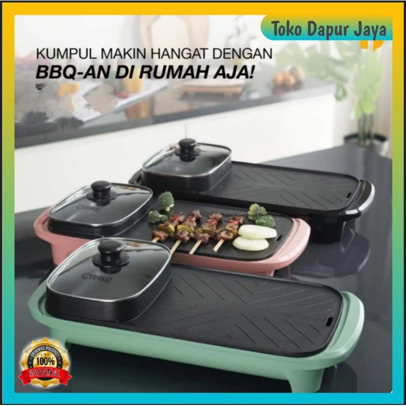 Cypruz Bbq Electric Hot Pot Grill Pan Steam Boat dan Shabu-shabu Alat Pemanggang Listrik - Original