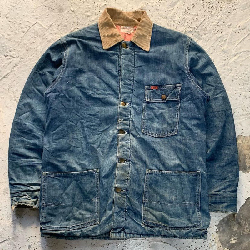 Vintage 70s Big Smith Denim Chore Jacket Worn In style -the perfect worn in look -denim is soft -gre