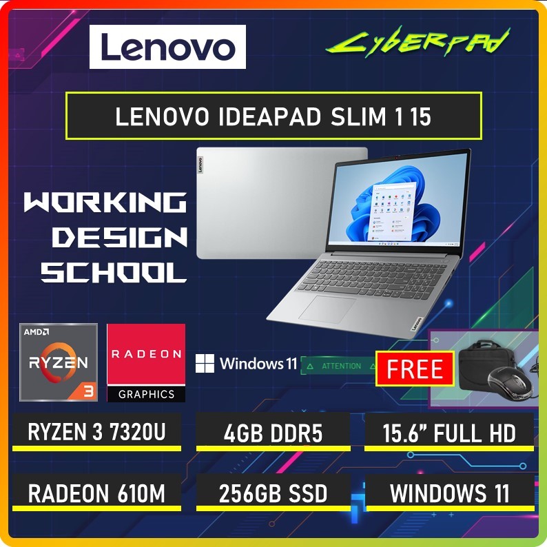 Lenovo Ideapad Slim 1 15 Ryzen 3 7320U 4GB 256GB SSD Full HD 15 inch