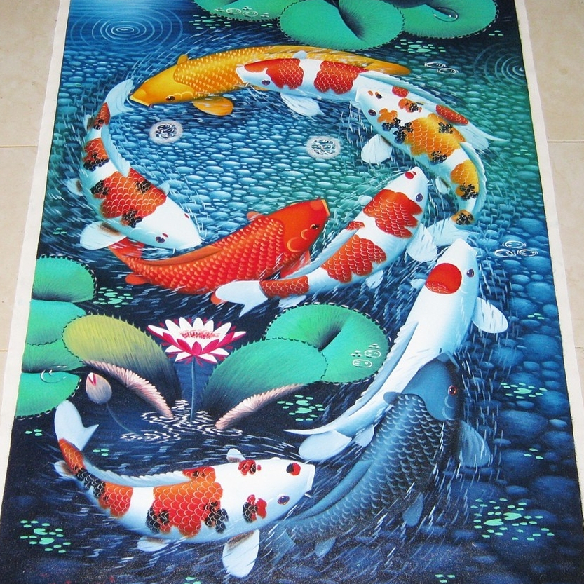 Lukisan Ikan Koi Membentuk Angka 9 Ukuran 40 x 60 cm