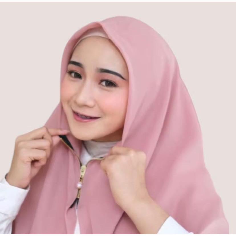 Hijab Instan Zipper Segi Empat Resleting Zipper Lasercut / Kerudung Instan Segi Empat Resleting Zipp