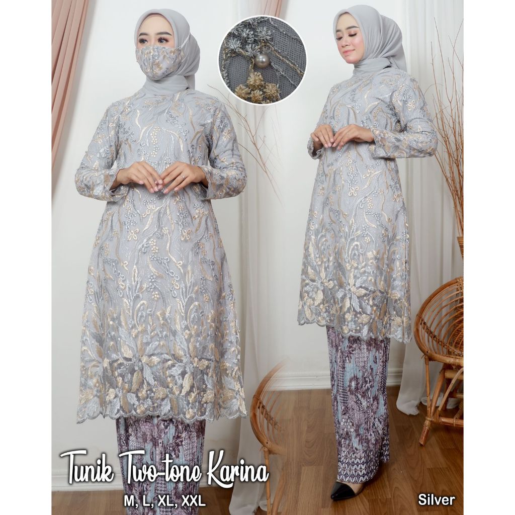 setelan kebaya brokat tulle two tone//stelan tunik kebaya modern//stelan kebaya muslim