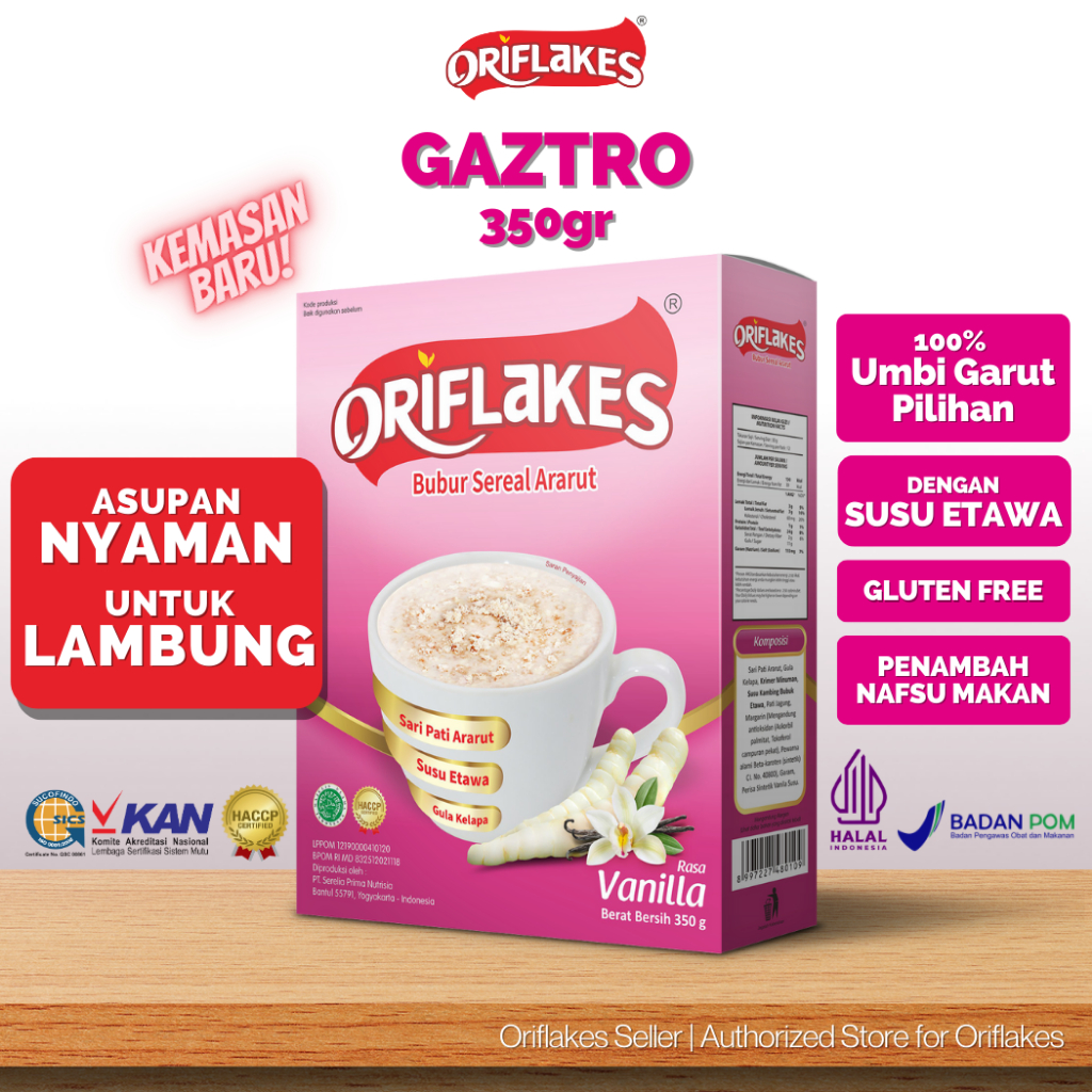 

Oriflakes Gaztro 350gr (SEREAL UMBI GARUT UNTUK TERAPI ASAM LAMBUNG, MAAG, GERD, DISPEPSIA, GANGGUAN PENCERNAAN)