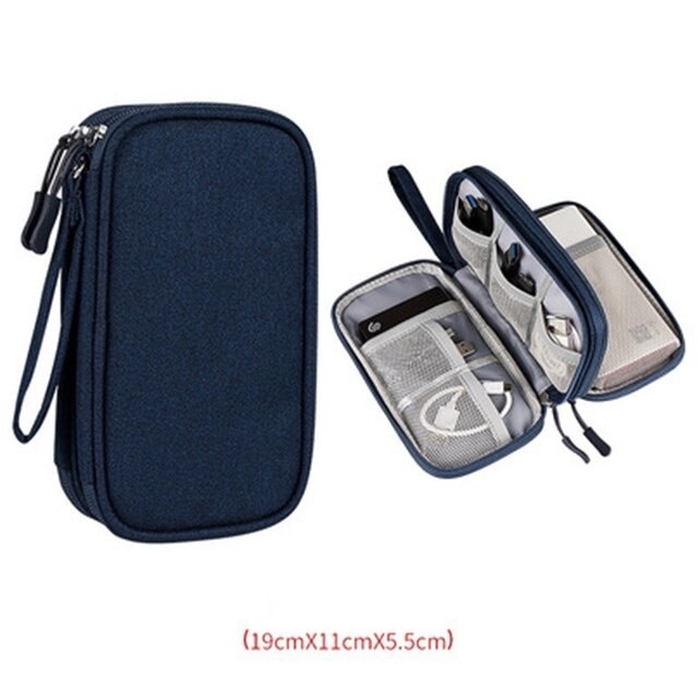 Travel Organizer Pouch Double Layer / Tas Gadget 2 Layer Powerbank Hanphone Kabel Charger Besar Waterproof