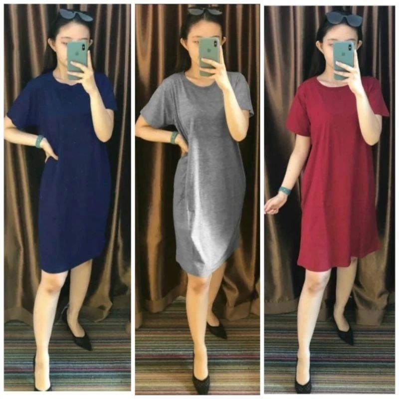 Dress Wanita Lengan Pendek Lengan Panjang Bahan Spandek