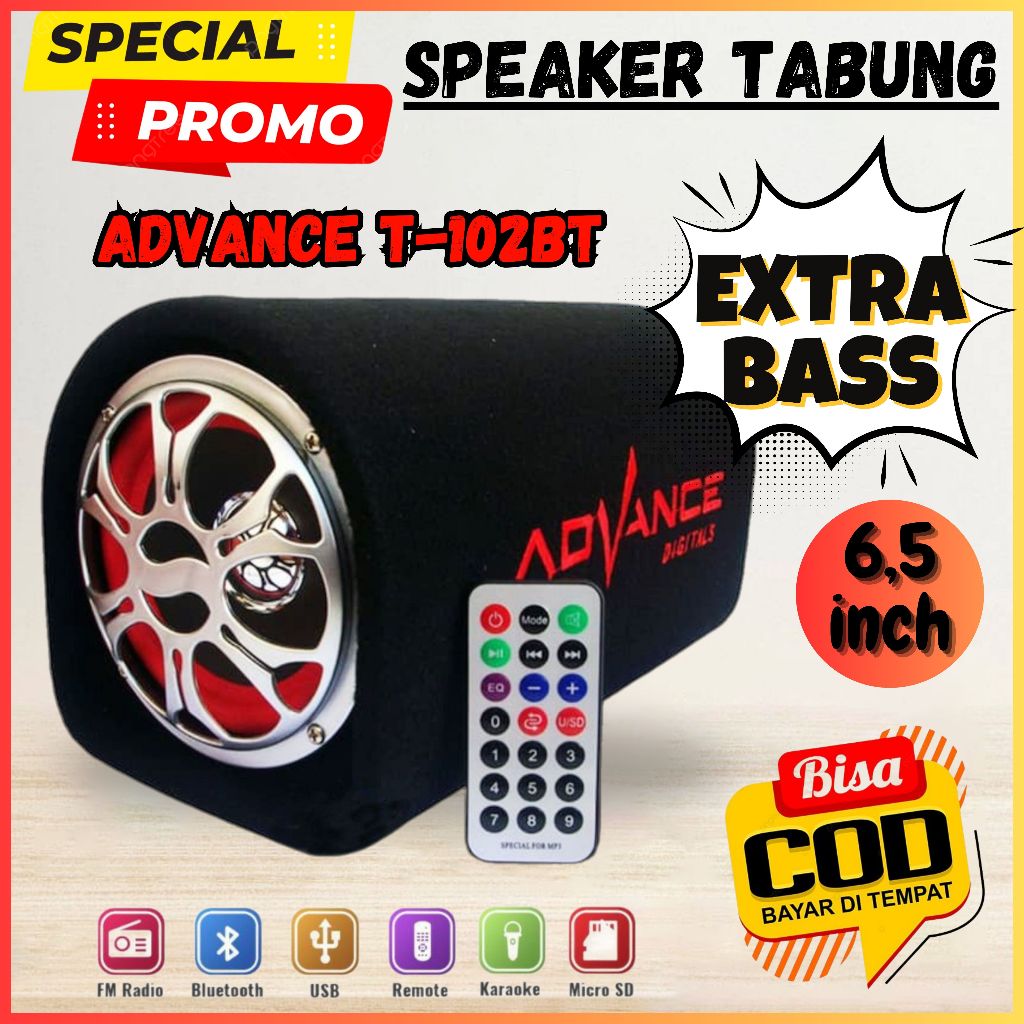 Speaker Aktif Bluetooth ADVANCE 6,5inch T-102BT Super Bass USB/AUX/SD CARD/MIC Salon Mobil Bluetooth