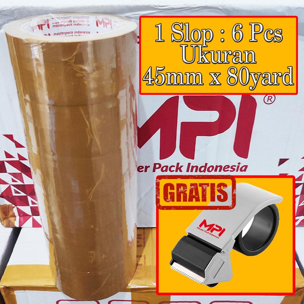 

1 SLOP [ 6 PCS ] Lakban Coklat MPI 45 mm x 80 yard / Lakban Packing - Gratis Dispenser Lakban MPI - Master Pack Indonesia Bogor