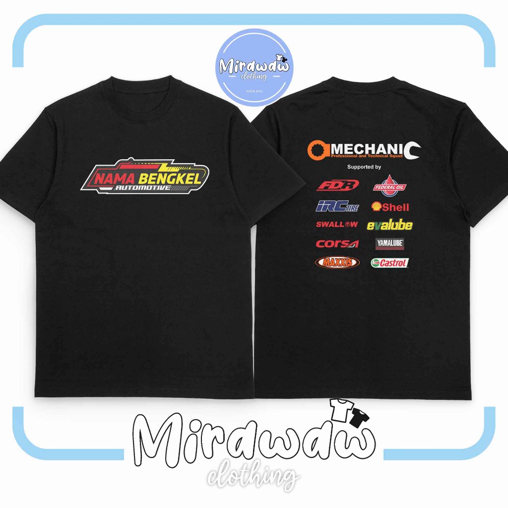 Kaos Bengkel Mekanik Otomotif Gratis Nama Bengkel dan Ganti Sponsor Sesuka mu Baju Otomotif
