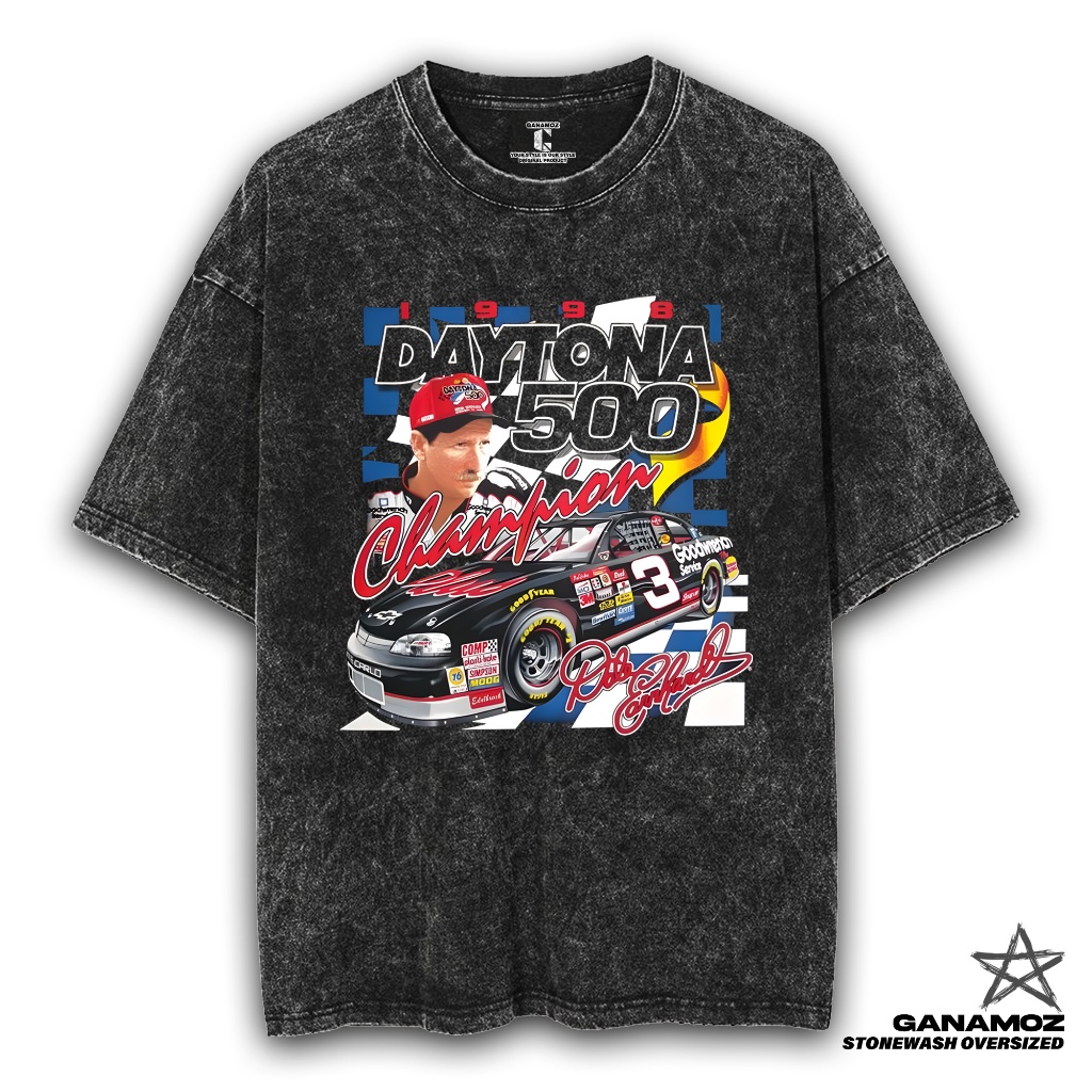 GANAMOZ Kaos Olahraga Nascar DAYTONA 500 Stone Wash Oversize T-shirt | Kaos Oversize Wanita | Kaos O