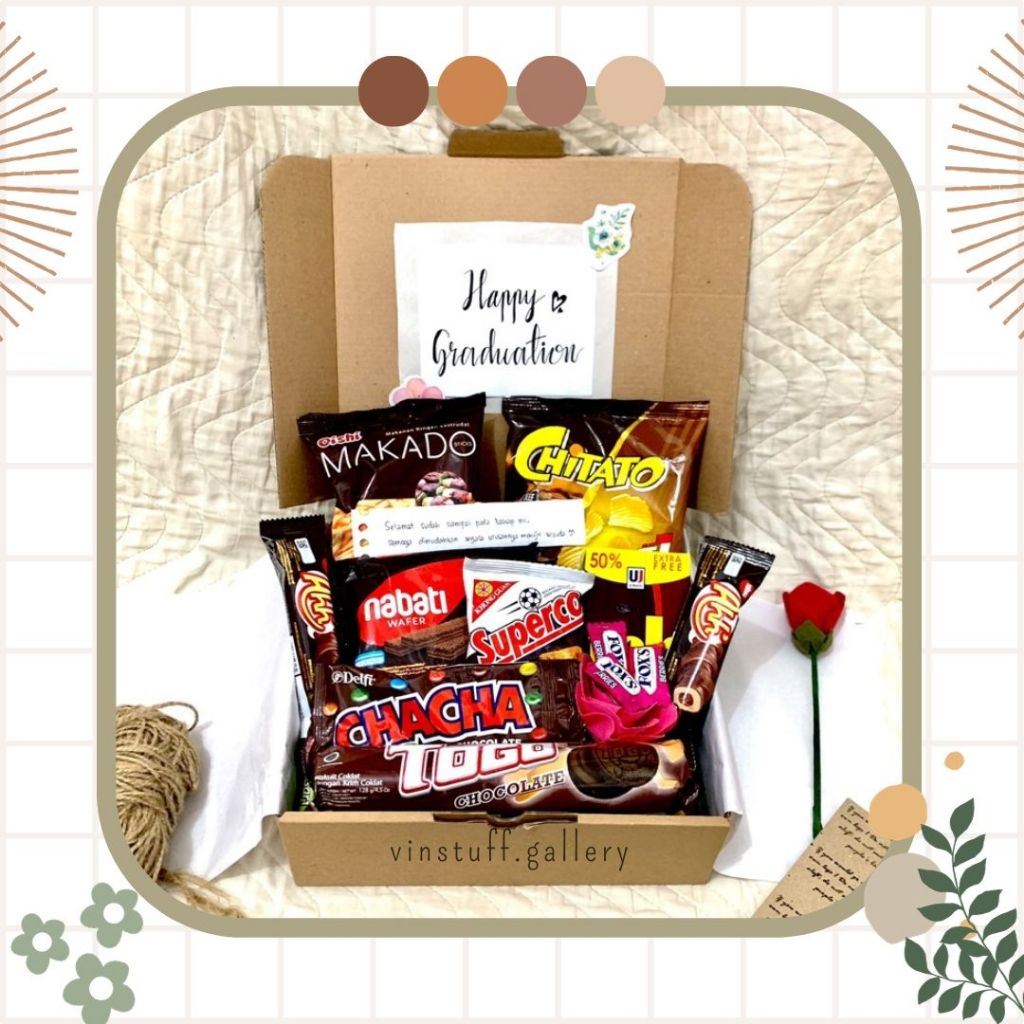 

SNACK BOX / GIFT BOX COKLAT BROWN KADO ULANG TAHUN / WISUDA PALEMBANG PRABUMULIH [free custom ucapan]