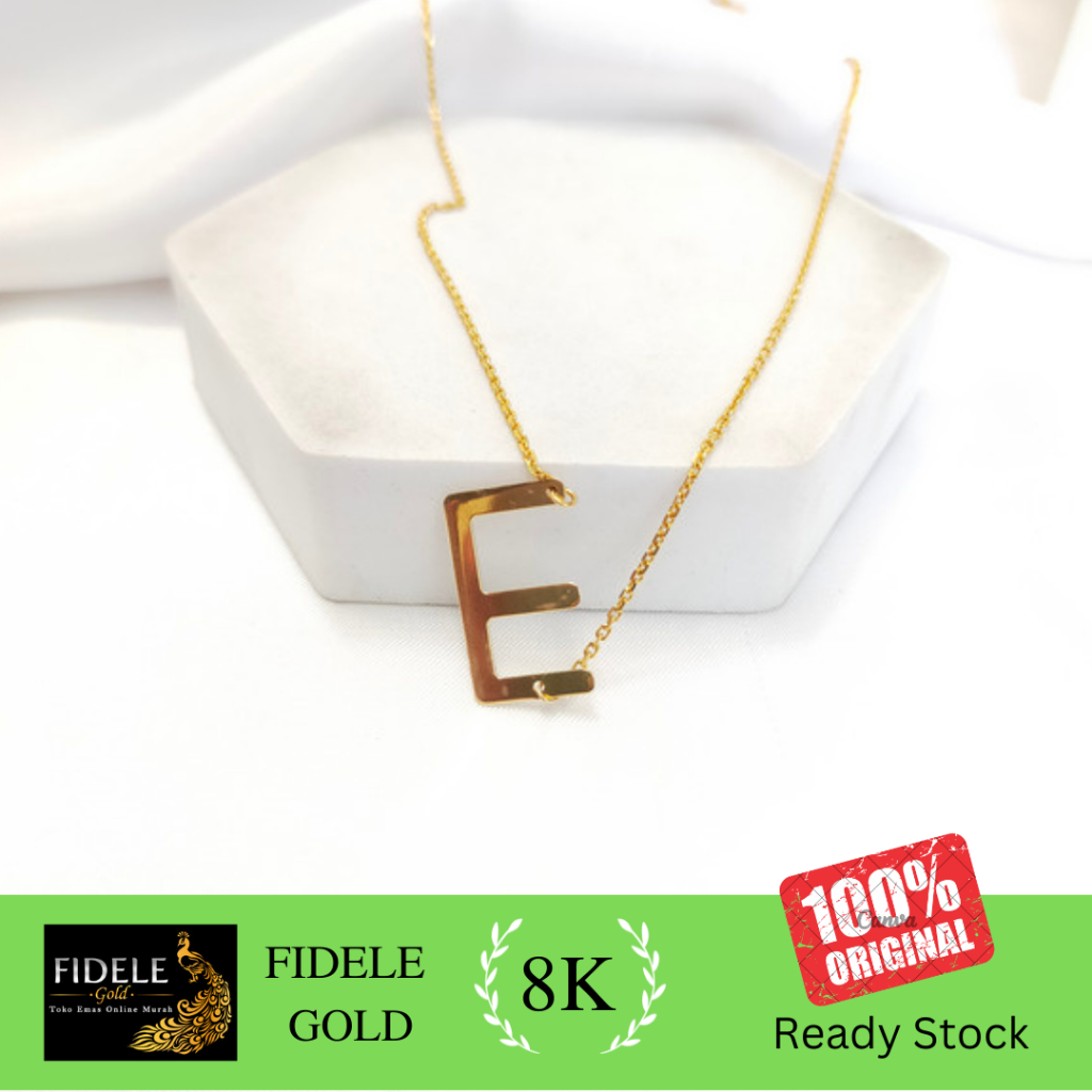Kalung Huruf E HWT Kalung alfabet emas asli 8k 375 hwt gold