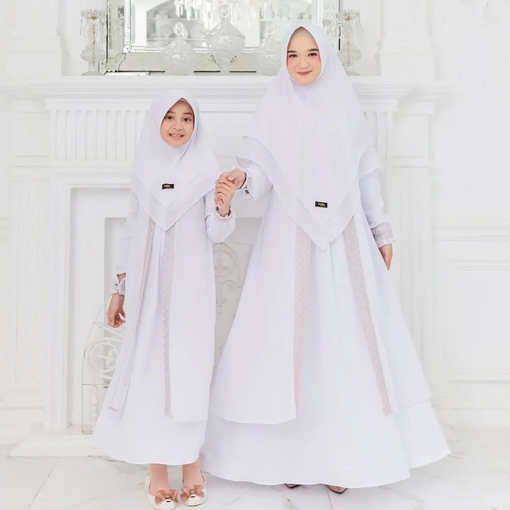 DISKON Couple Ibu Anak Perempuan Terbaru 2024 Kondangan One set Gamis Terbaru 2024 Lebaran Wanita Ke