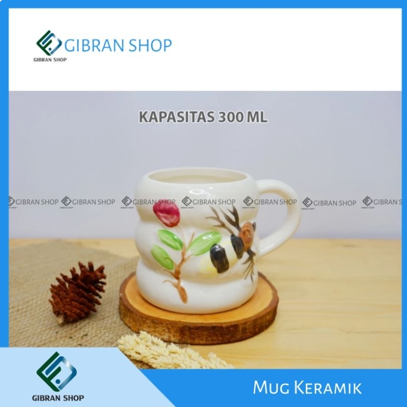 Motif Cangkir Lebah Mug Bee Flower White Line 300ml