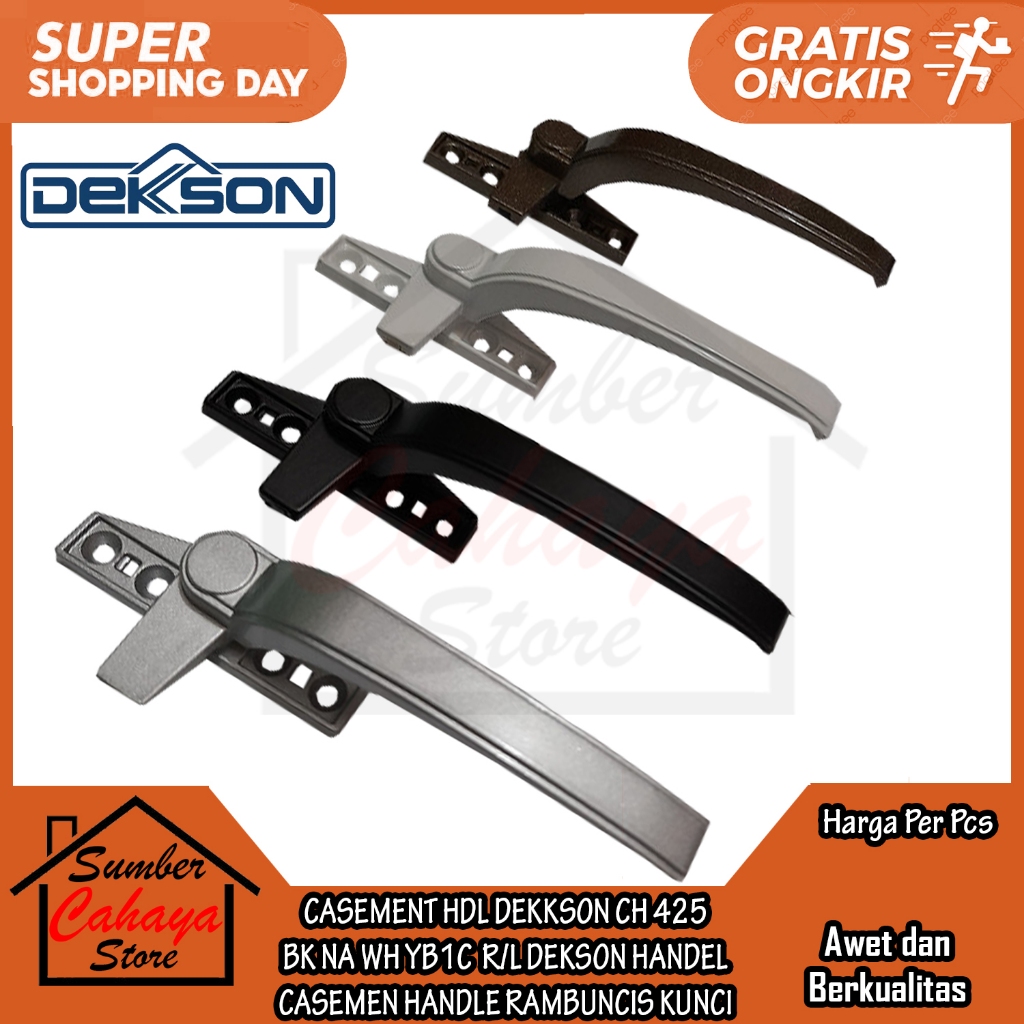 Dekkson Rambuncis Jendela Casement Ch 425 L/R Handle Aluminium Dekson Bk Na Wh Yb1c Ivory Kiri Kanan