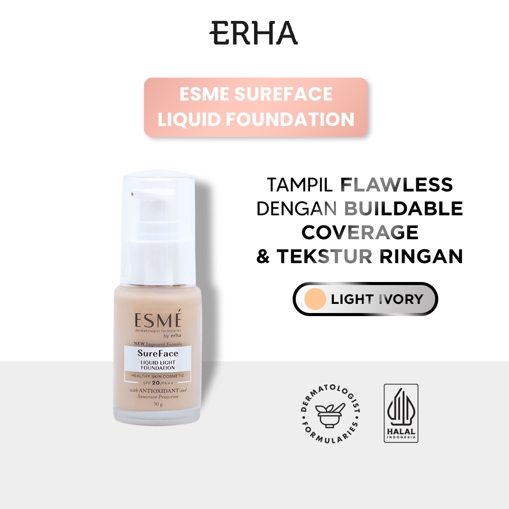 ERHA ESME Sureface Liquid Foundation SPF20/PA++ Light Ivory 30 gr - Alas Bedak Warna Light Ivory