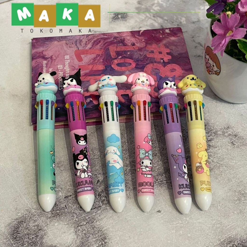 

pulpen 10 warna sanrio pen cetek kuromi 10 warna pen melody purin bolpen cinamoroll perlengkapan alat tulis kantor sekolah