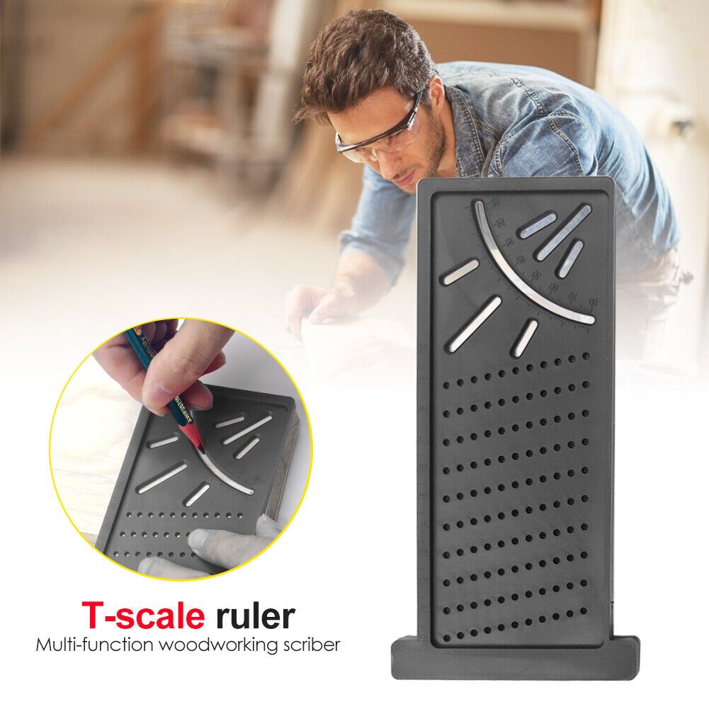 

Oauee Penggaris Mark Line Measuring Ruler Woodworking Tool with Pencil - M142 - Black KECE